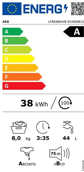 Steam Washing Machine AEG LFR83864VE Energy label