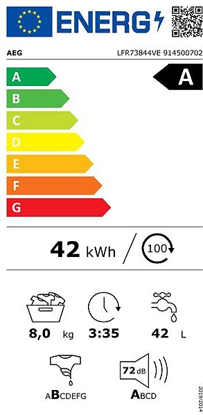 AEG LFR73844VE steam washing machine energy label