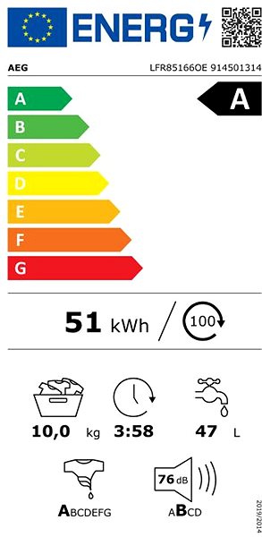Gőzmosógép AEG LFR85166OE Energia címke