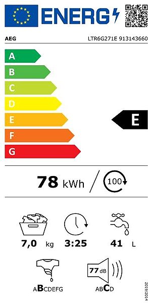AEG LTR6G271E washing machine energy label
