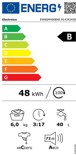 Keskeny mosógép ELECTROLUX EW6SM406BXE Energia címke