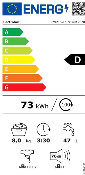 Mosógép ELECTROLUX EW2T528S Energia címke