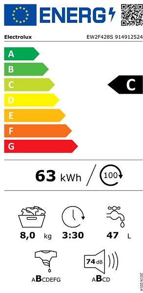Mosógép ELECTROLUX EW2F428S Energia címke