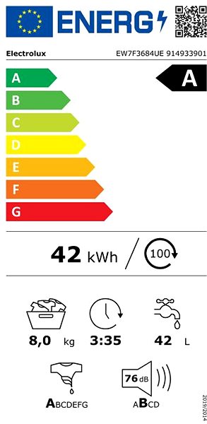 Gőzmosógép ELECTROLUX EW7F3684UE Energia címke