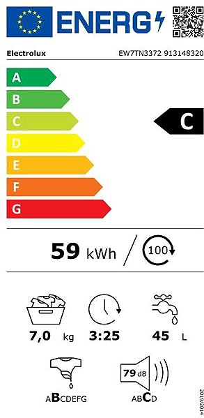 Gőzmosógép ELECTROLUX EW7TN3372 Energia címke