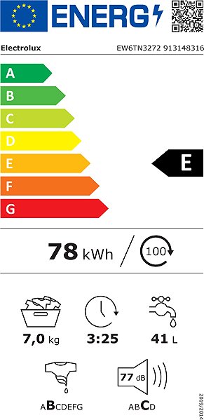 Washing Machine ELECTROLUX EW6TN3272 Energy label