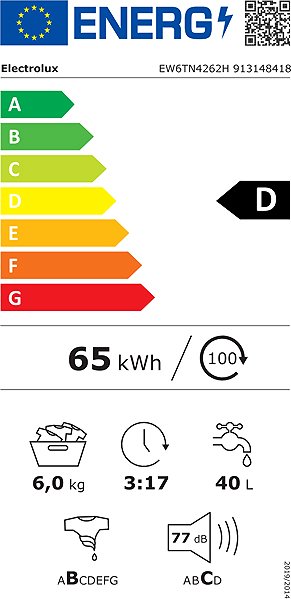 ELECTROLUX EW6TN4262H washing machine energy label