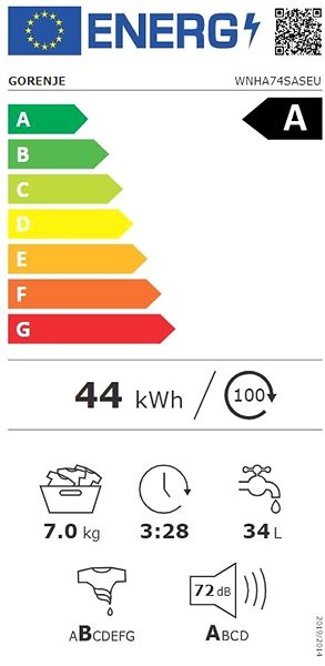 Keskeny mosógép GORENJE WNHA74SASEU Energia címke