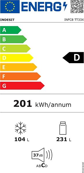 Hűtőszekrény INDESIT INFC8 TT33X Energia címke