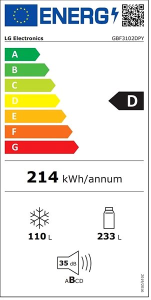 Refrigerator LG GBF3102DPY Energy label