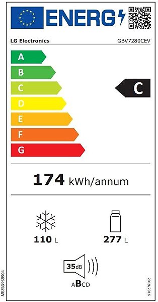 Hűtőszekrény LG GBV7280CEV Energia címke