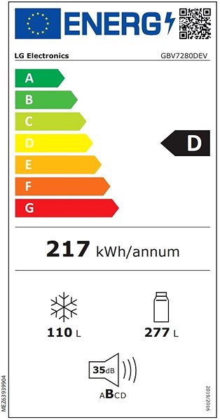 Refrigerator LG GBV7280DEV Energy label