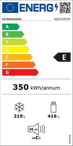 Hűtőszekrény LG GSJV71MCTE Energia címke