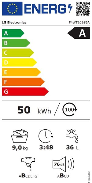 Mosógép LG F4WT209S6A Energia címke