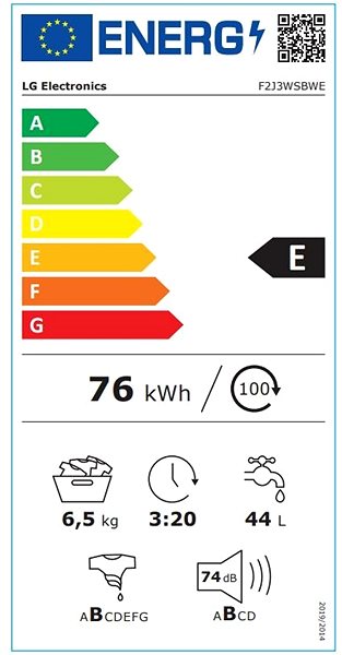 Keskeny mosógép LG F2J3WSBWE Energia címke