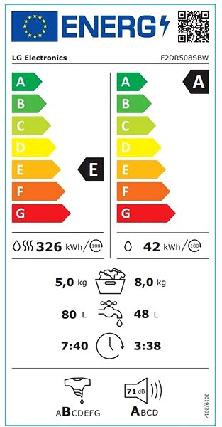 Mosó-szárítógép LG F2DR508SBW Energia címke