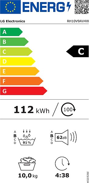 LG RH10V9AV4W tumble dryer energy label