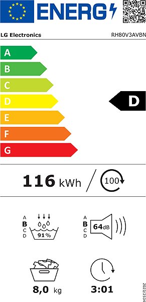 Szárítógép LG RH80V3AVBN Energia címke