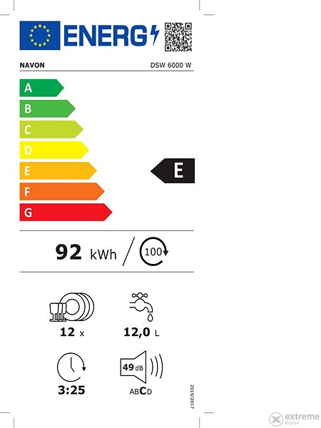 Dishwasher NAVON DSW 6000 W Energy label