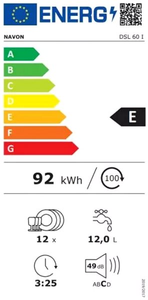 Dishwasher NAVON DSL 60I Energy label