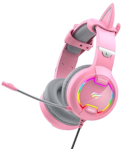 Herné slúchadlá Havit Gamenote H2233d RGB, mačacie uši, ružové ...