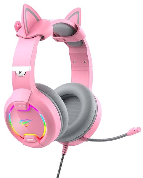 Herné slúchadlá Havit Gamenote H2233d RGB, mačacie uši, ružové ...