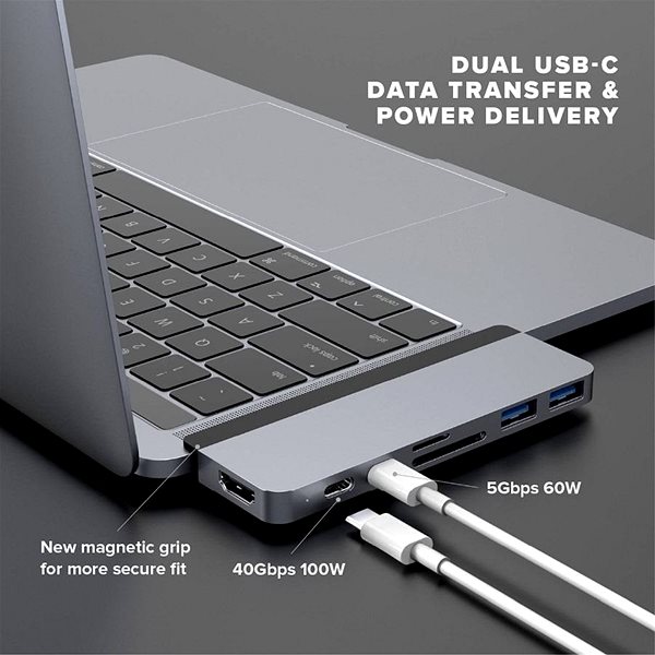 Port Replicator HyperDrive DUO 7 in 2 USB-C Hub for MacBook Pro / Air, Grey Features/technology