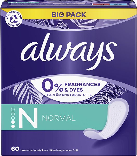 Menštruačné vložky ALWAYS Daily Fresh Normal 0% parfumácie a farbív 60 ks ...
