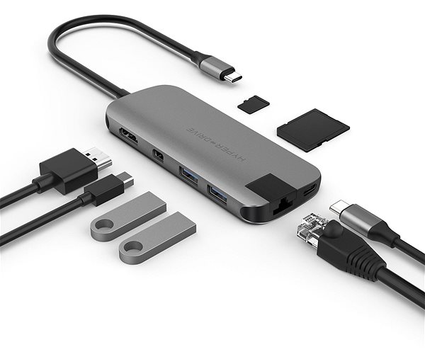 Port-Replikator HyperDrive SLIM USB-C Hub - Space Grey Anschlussmöglichkeiten (Ports)