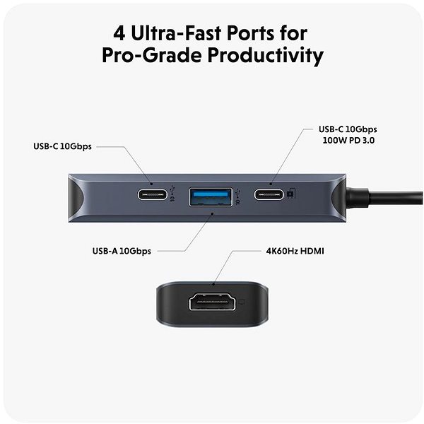 Replikátor portov HyperDrive EcoSmart Gen.2 USB-C 4-in-1 Hub 100 W PD Pass-thru ...