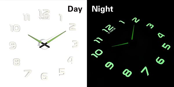 Nástenné hodiny KIK KX7442 Dizajnové 3D nalepovacie hodiny 50-60 cm fluorescenčné ...