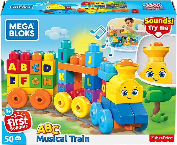 Bausteine für Kinder Mega Bloks Musikalischer Zug mit Buchstaben Verpackung/Box