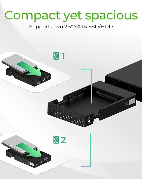 Externý box ICY BOX IB-RD2253-C31 RAID na 2× 2,5” SATA HDD/SSD ...