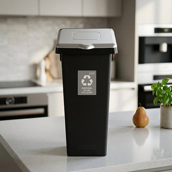 Mülleimer Igotrend Abfalltrennbehälter 53 l FLAP BIN schwarz/silber Lifestyle