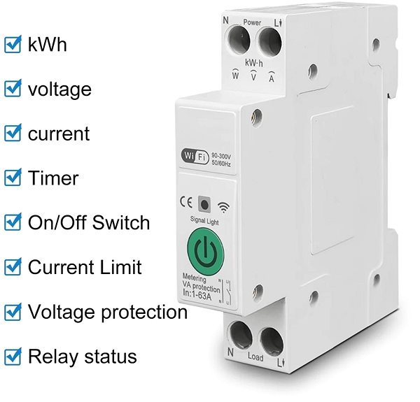 Switch IMMAX NEO Smart elektronický istič jednofázový 1-63 A, meranie spotreby, WiFi ...