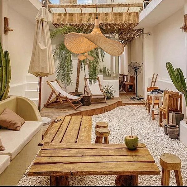Ceiling Light IMMAX BOHO SOMBRERO design pendant D 70 cm, E27 natural rattan ...