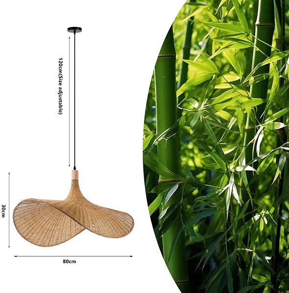 Ceiling Light IMMAX BOHO SOMBRERO design pendant D 80 cm, E27 natural rattan ...