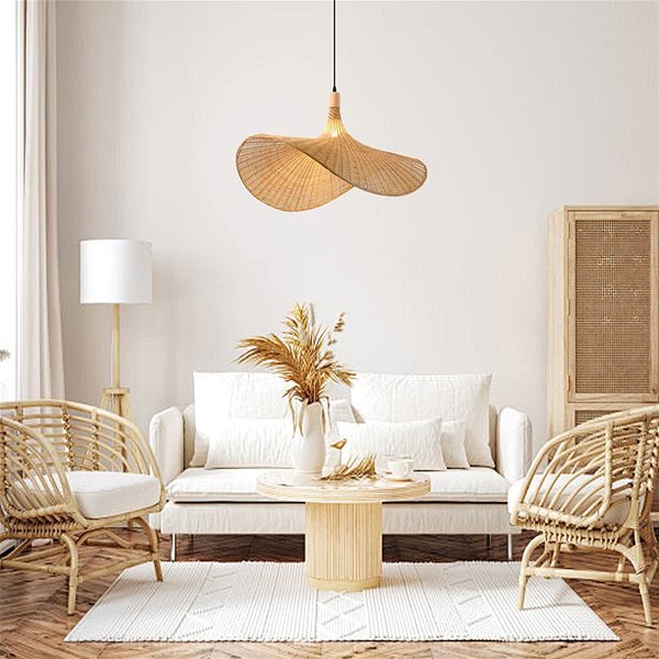 Ceiling Light IMMAX BOHO SOMBRERO design pendant D 80 cm, E27 natural rattan ...