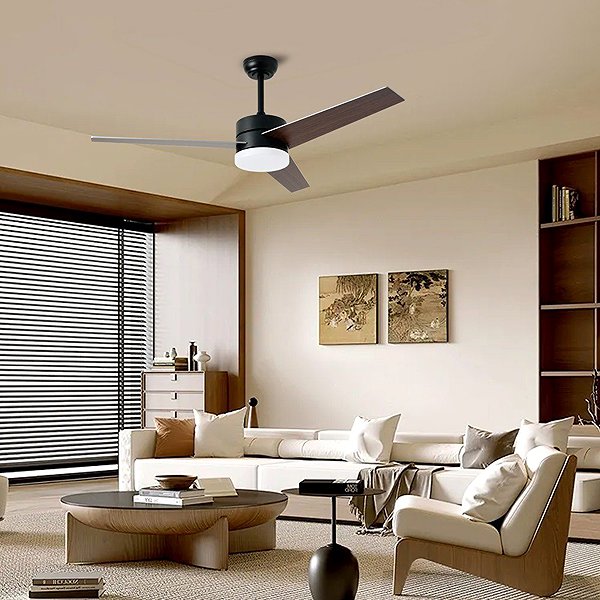 IMMAX NEO LITE VARIABLE Smart LED Ceiling Light with Tuya WiFi Fan, Black/Wood Decor .