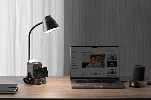 Asztali lámpa Immax IDEAL LED lámpa Qi töltéssel, CCT, sötét fa/fekete ...