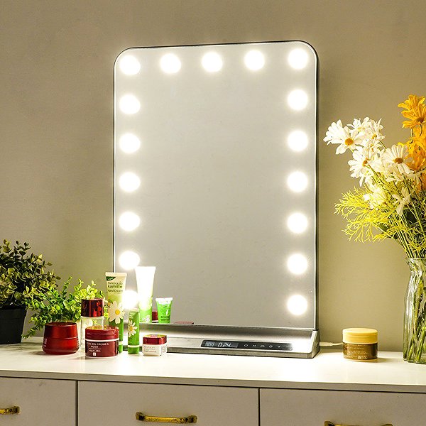 IMMAX HOLLYWOOD Schminkspiegel mit LED, CCT, LCD Display, USB C/A Ausgänge, grau .