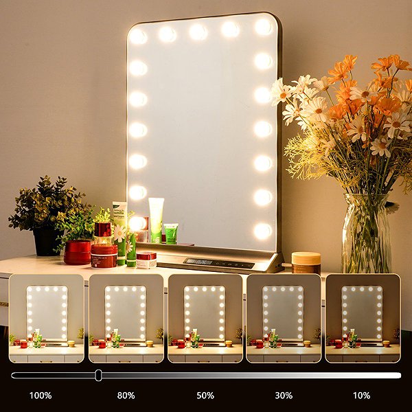 IMMAX HOLLYWOOD Schminkspiegel mit LED, CCT, LCD Display, USB C/A Ausgänge, grau .