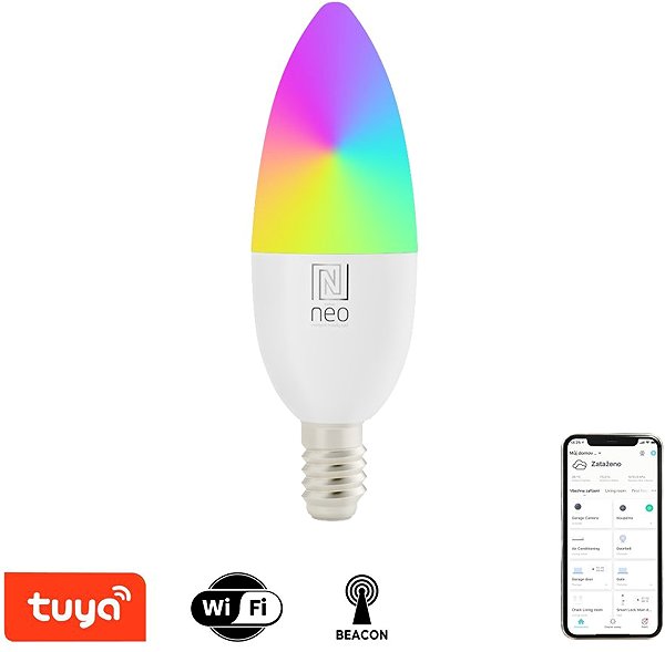 LED izzó IMMAX NEO LED Smart E14 4.8W RGB+CCT, dimmelhető, C37, Zigbee ...