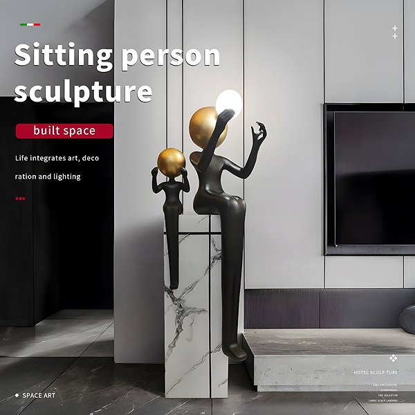 Stehlampe IMMAX SILUETTE Aura Statue - Stehlampe, Glasfaser, schwarz/gold, 1xE27 ...