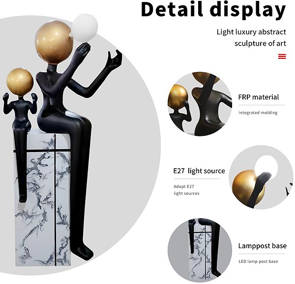 Stehlampe IMMAX SILUETTE Aura Statue - Stehlampe, Glasfaser, schwarz/gold, 1xE27 ...
