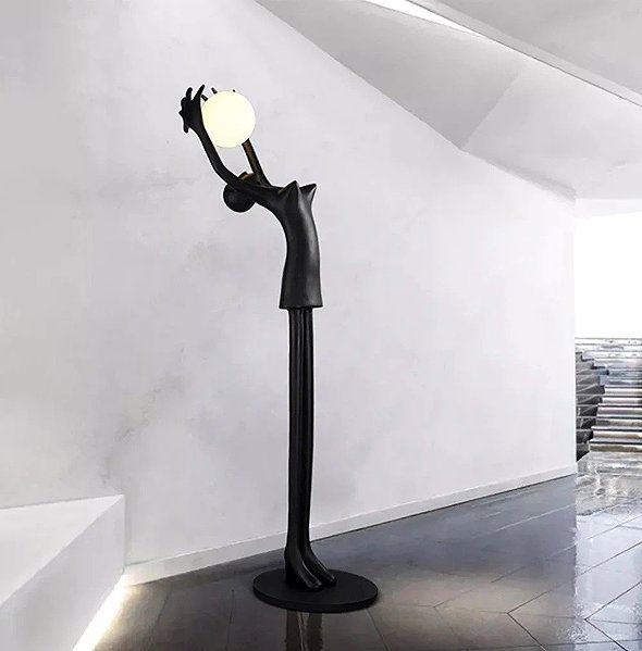 Stehlampe IMMAX SILUETTE Human Girl 210 cm Statue - Stehleuchte, Schwarz, Galsfaser, 1xE27 ...