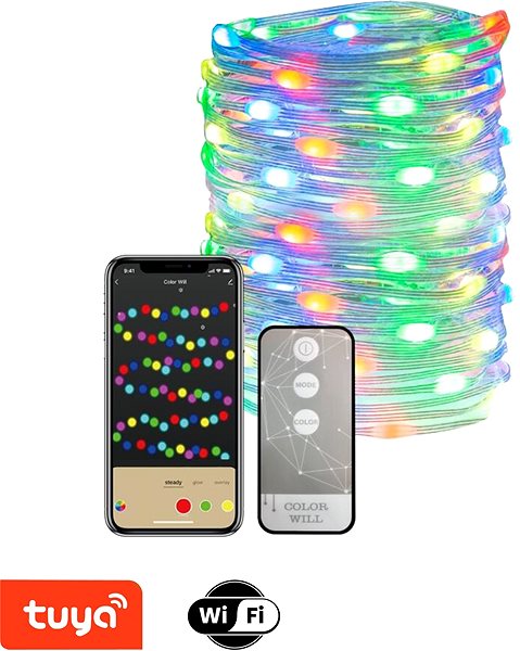 Svetelná reťaz Immax NEO LITE Smart vianočné LED osvetlenie – reťaz 10 m, RGB, WiFi, TUYA Vlastnosti/technológia