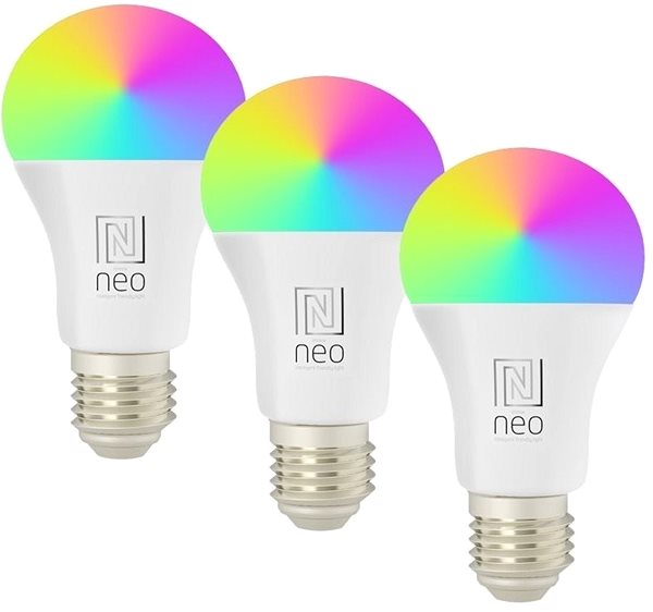 LED izzó Immax NEO LITE E27 9W színes és fehér, dimmelhető, WiFi, 3 darab Képernyő