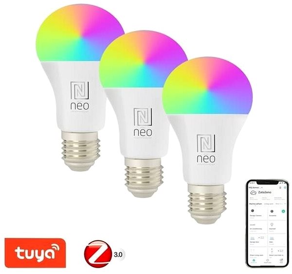 LED žiarovka IMMAX NEO Smart sada 3× žiarovka LED E2711W RGB+CCT farebná a biela, stmievateľná, Zigbee 3.0 ...