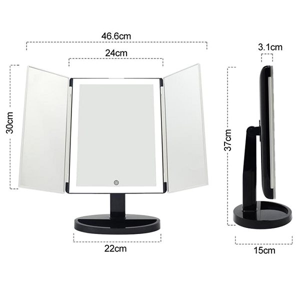 Makeup Mirror iMirror 3D Fascinate Zebra, Cosmetic Make-Up Mirror, Three-Panel with LED Line Lighting Technical draft